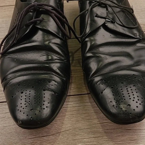 LOUIS VUITTON Black Leather Sz 8.5 Lace Up Derby Mens Dress Shoes‎